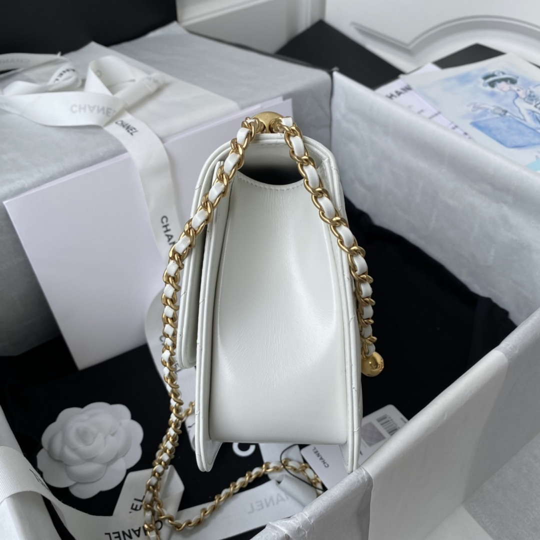 Chanel AS2649 Woc Wallet on Chain with Gold Charm Small Vintage Calfskin Bag White