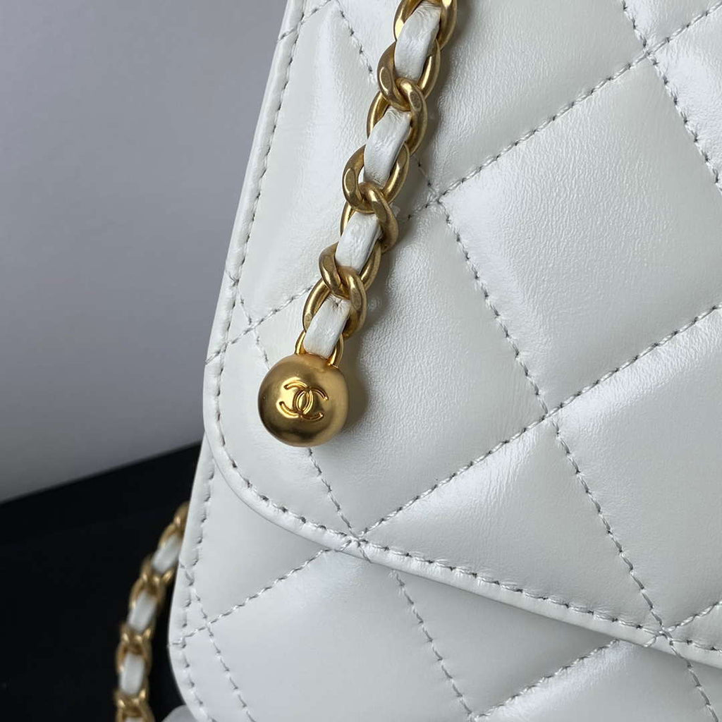 Chanel AS2649 Woc Wallet on Chain with Gold Charm Small Vintage Calfskin Bag White