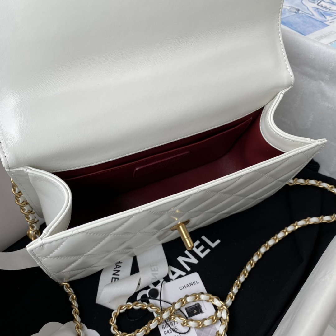 Chanel AS2649 Woc Wallet on Chain with Gold Charm Small Vintage Calfskin Bag White - Default Title - View 7
