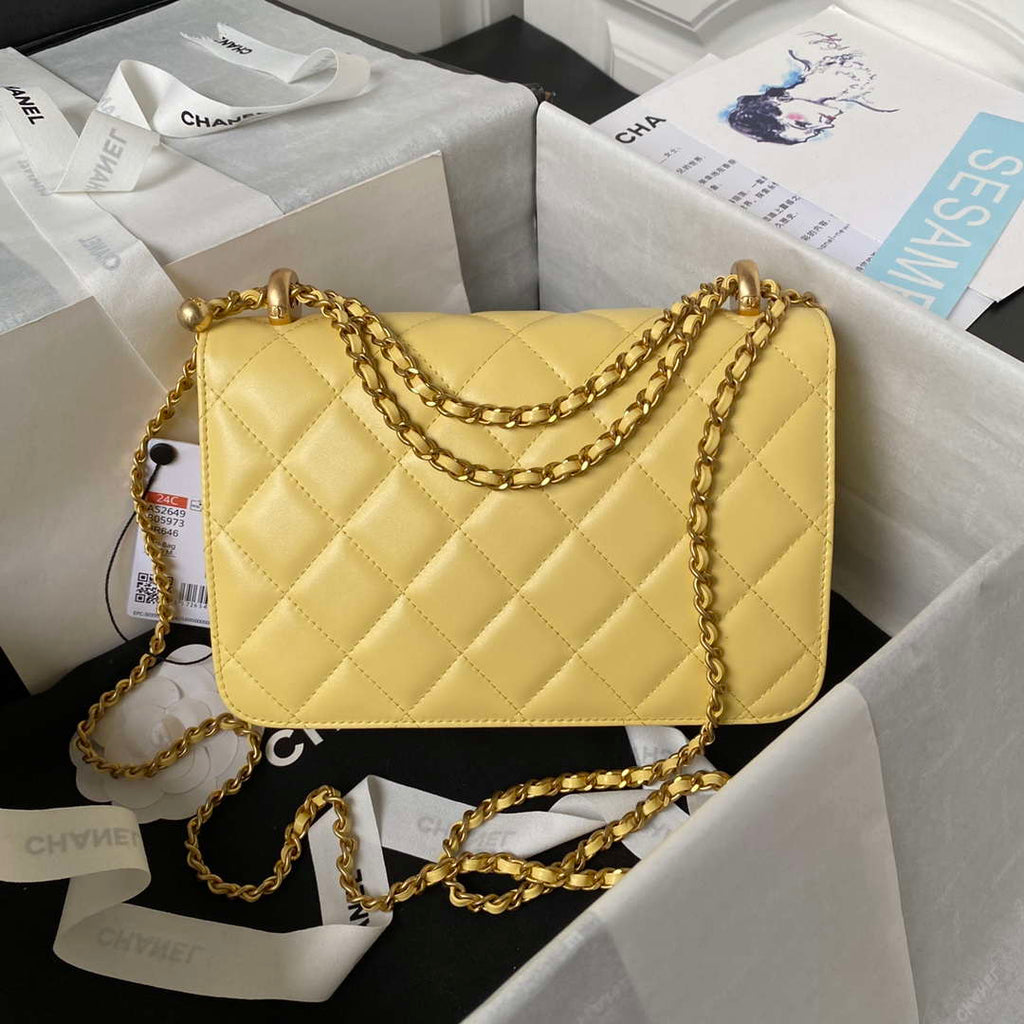 Chanel AS2649 Woc Wallet on Chain with Gold Charm Small Vintage Calfskin Bag Yellow