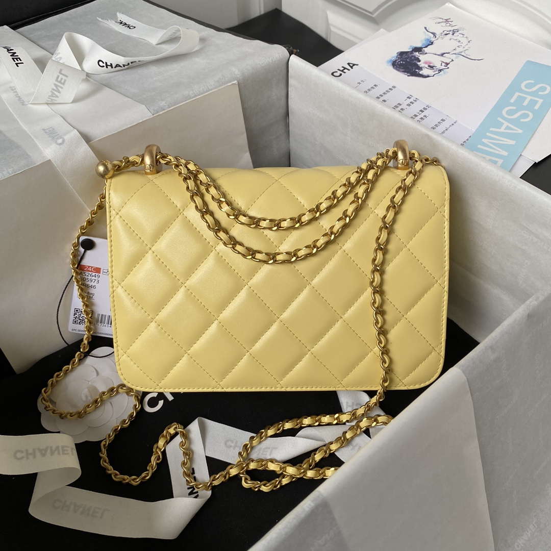 Chanel AS2649 Woc Wallet on Chain with Gold Charm Small Vintage Calfskin Bag Yellow - Default Title - View 2