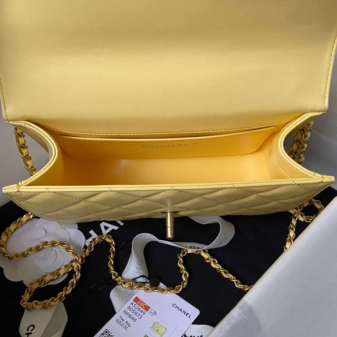 Chanel AS2649 Woc Wallet on Chain with Gold Charm Small Vintage Calfskin Bag Yellow