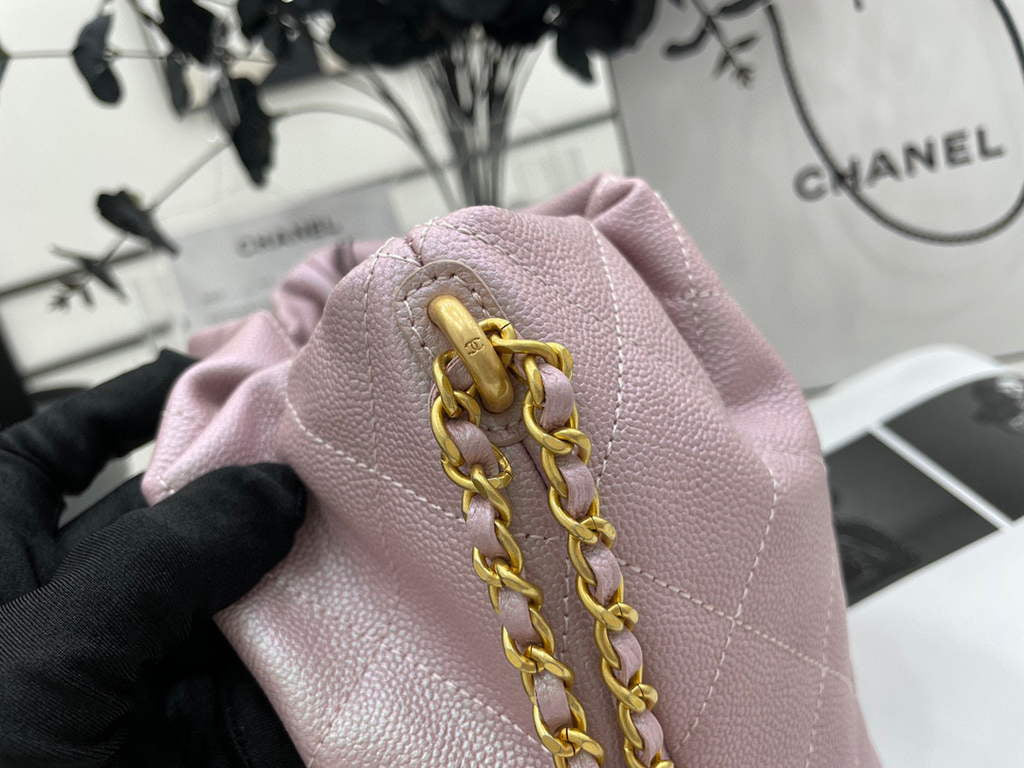 Chanel AS2859 Bucket Bag Shoulder Bag Shiny Grained Calfskin Light Pink