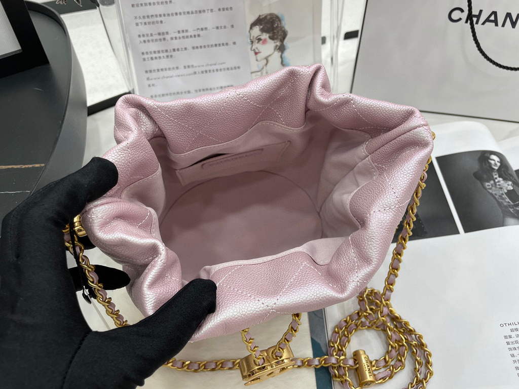 Chanel AS2859 Bucket Bag Shoulder Bag Shiny Grained Calfskin Light Pink