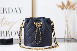 Chanel AS2859 Bucket Bag Shoulder Bag Shiny Grained Calfskin Navy Blue - Default Title - View 1