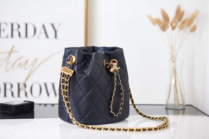 Chanel AS2859 Bucket Bag Shoulder Bag Shiny Grained Calfskin Navy Blue - Default Title - View 3