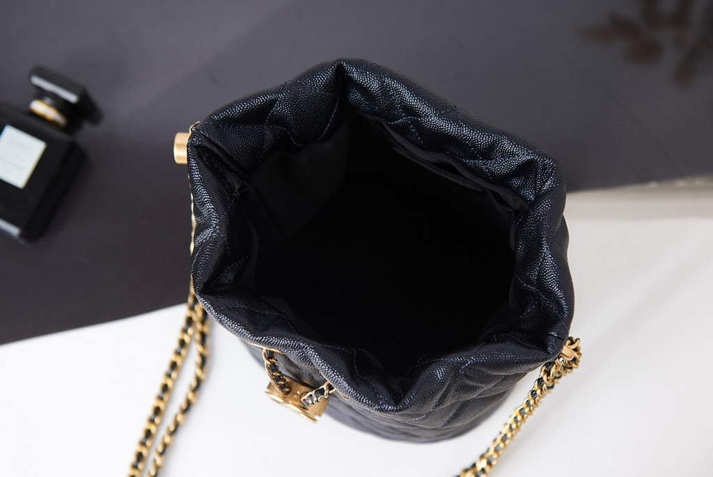 Chanel AS2859 Bucket Bag Shoulder Bag Shiny Grained Calfskin Navy Blue