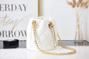 Chanel AS2859 Bucket Bag Shoulder Bag Shiny Grained Calfskin White - Default Title - View 3