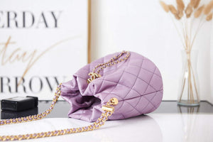 Chanel AS2859 Bucket Bag Shoulder Bag Shiny Grained Calfskin Purple - Default Title - View 7