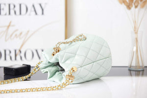 Chanel AS2859 Bucket Bag Shoulder Bag Shiny Grained Calfskin Light Green - Default Title - View 7