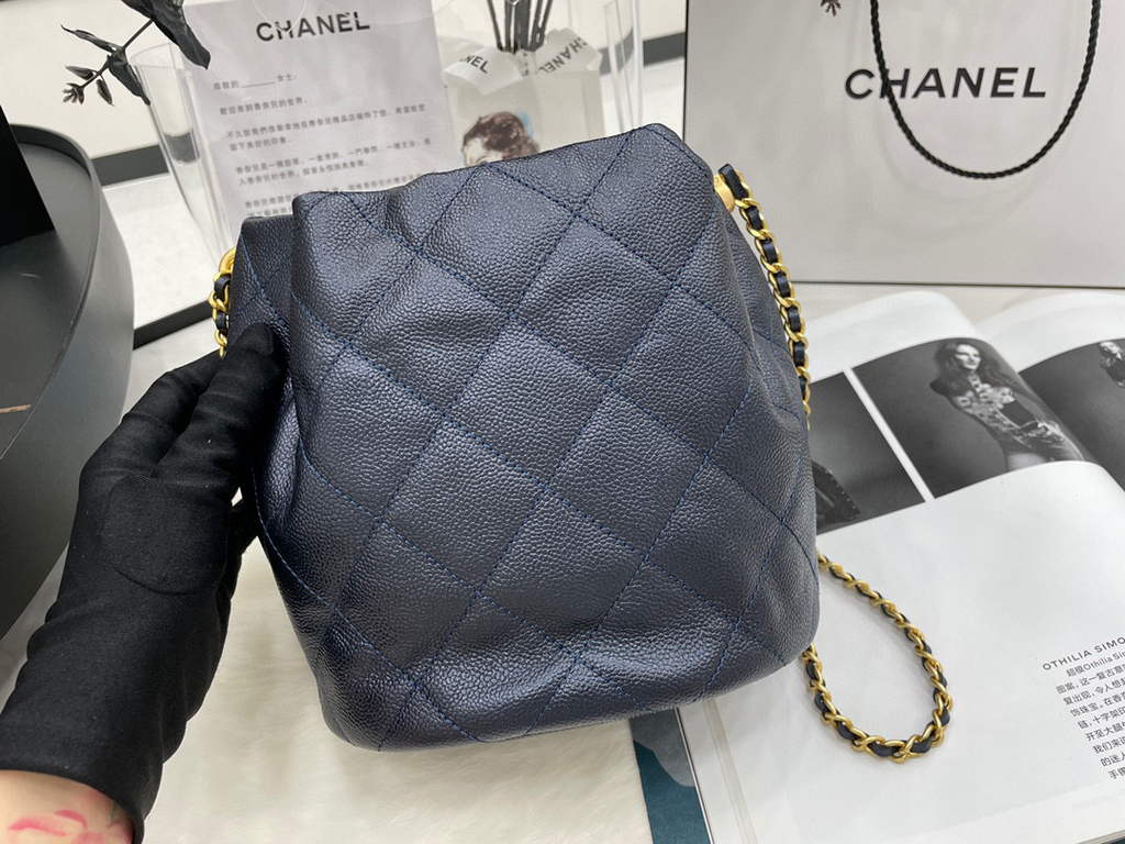 Chanel AS2859 Bucket Bag Lambskin Navy blue