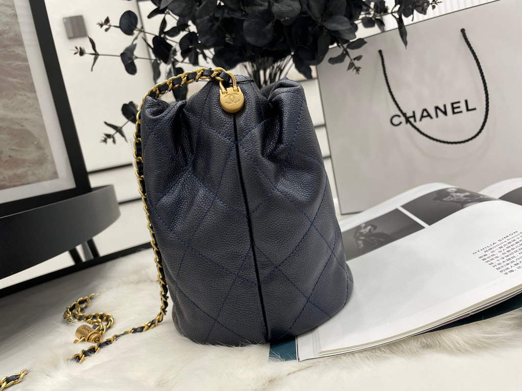 Chanel AS2859 Bucket Bag Lambskin Navy blue