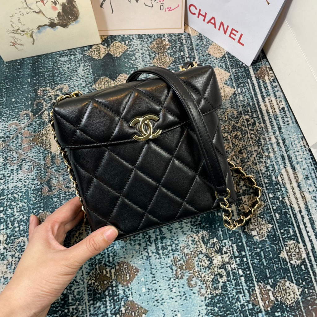 Chanel AS2877 Small Box Bag Lambskin Gold Metal Black
