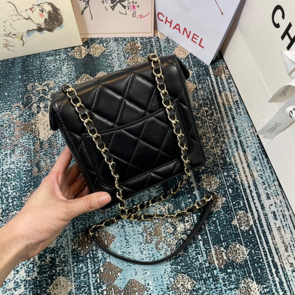 Chanel AS2877 Small Box Bag Lambskin Gold Metal Black