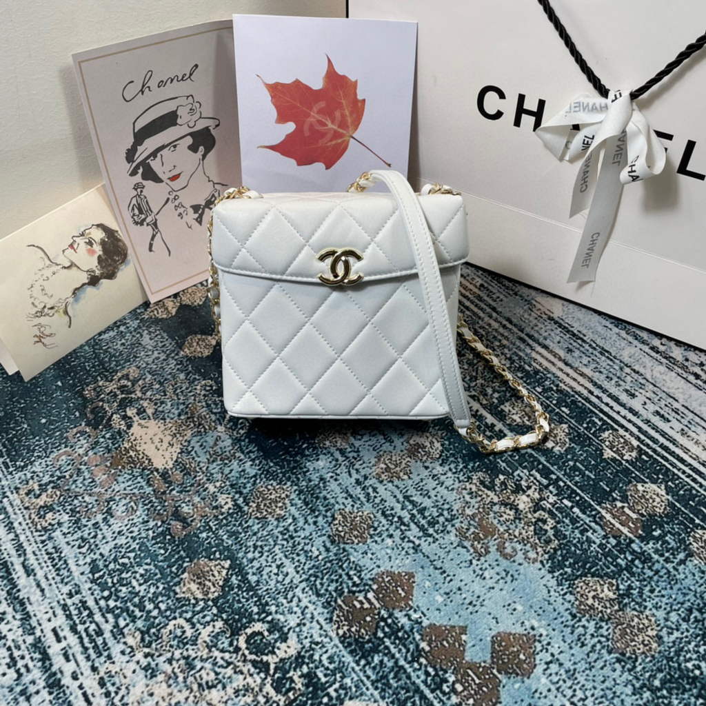 Chanel AS2877 Small Box Bag Lambskin Gold Metal Beige
