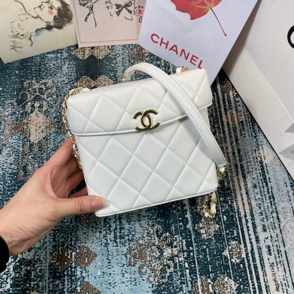Chanel AS2877 Small Box Bag Lambskin Gold Metal Beige