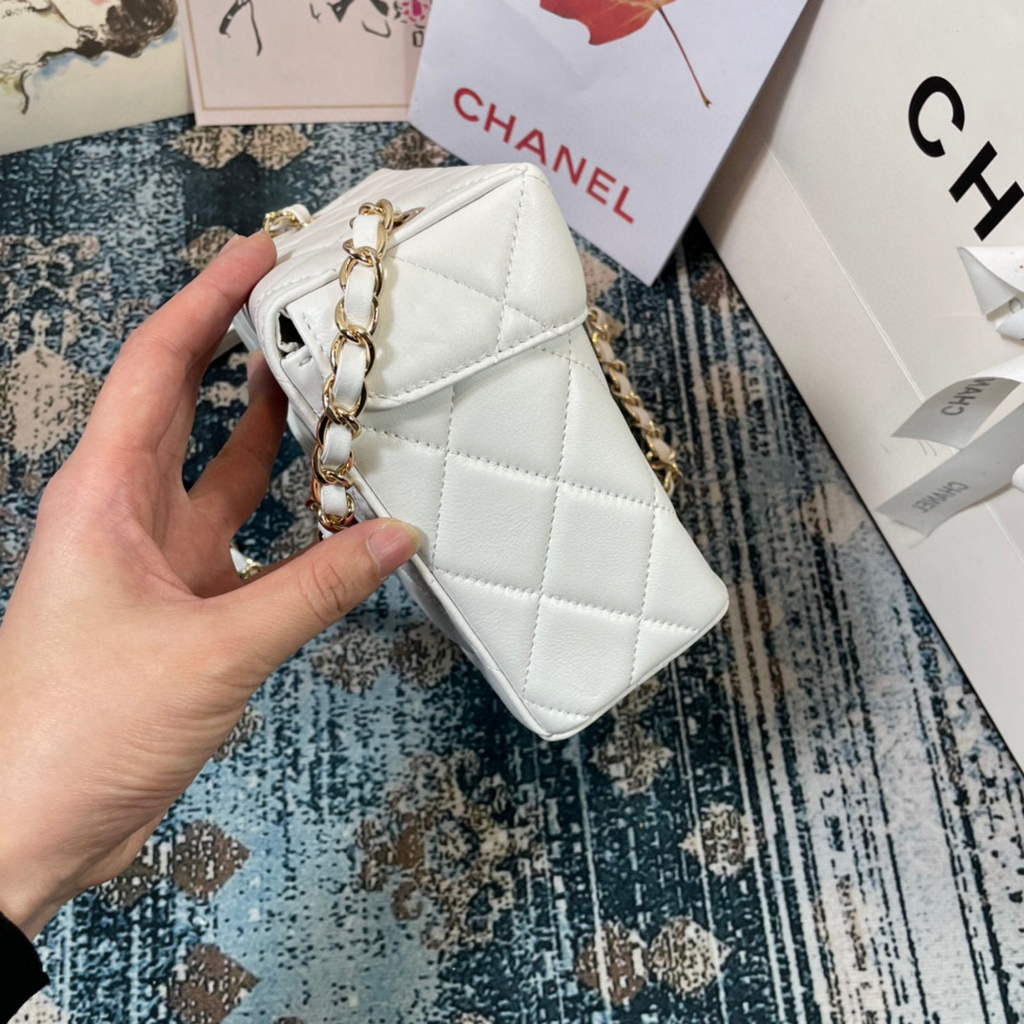 Chanel AS2877 Small Box Bag Lambskin Gold Metal Beige