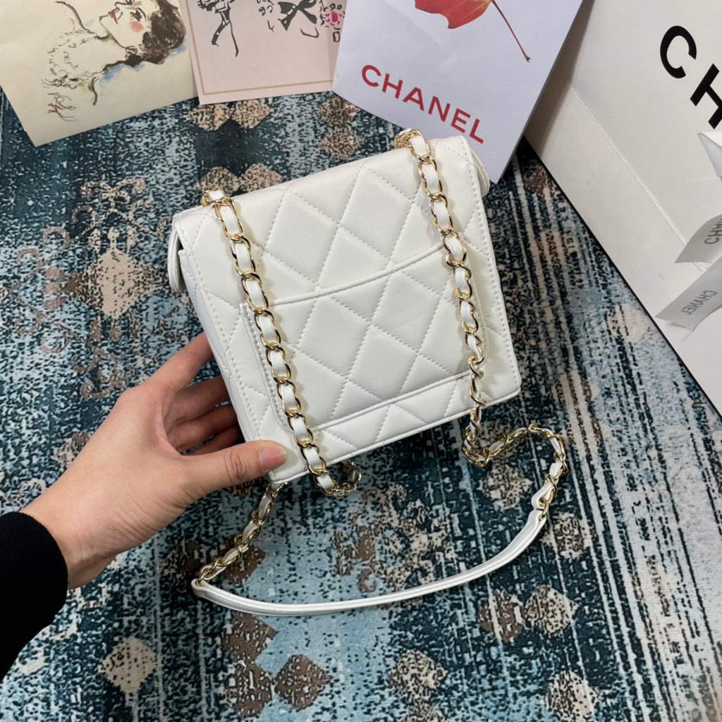 Chanel AS2877 Small Box Bag Lambskin Gold Metal Beige