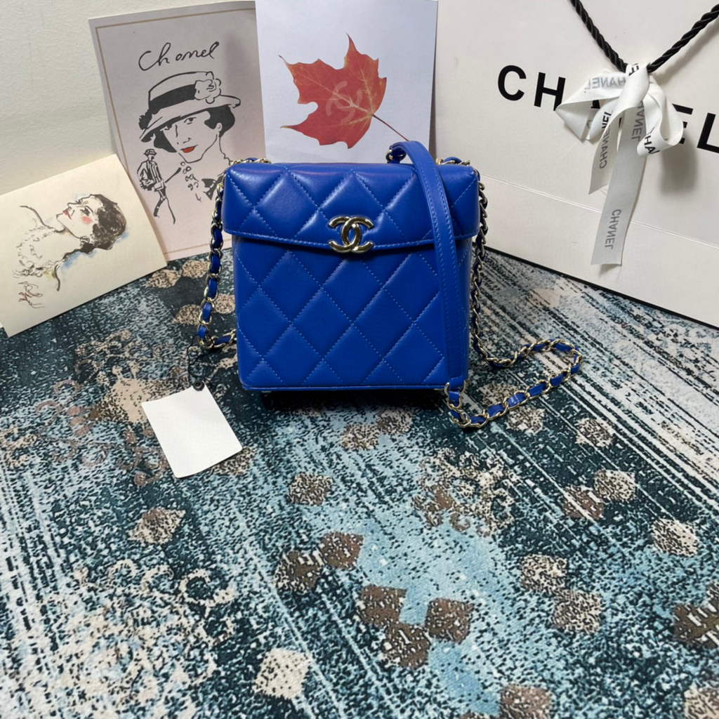 Chanel AS2877 Small Box Bag Lambskin Gold Metal Blue