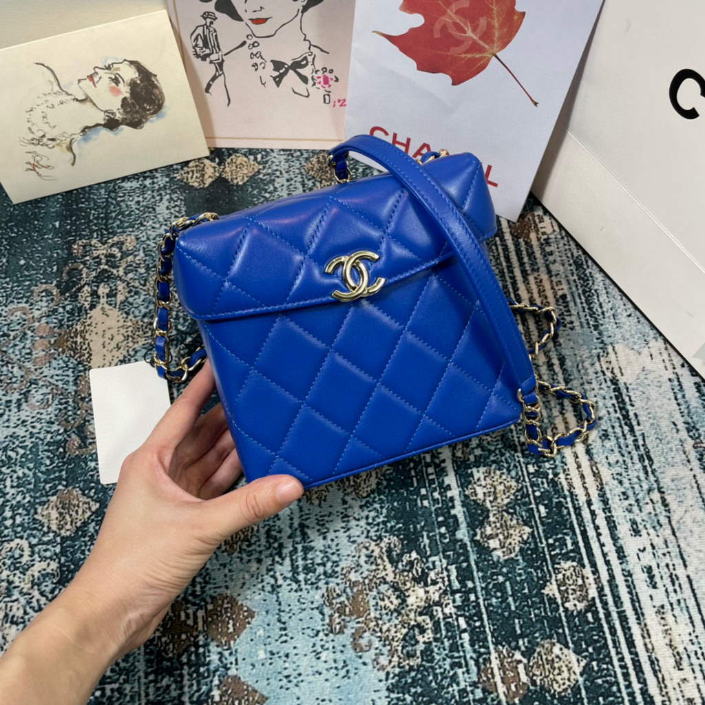 Chanel AS2877 Small Box Bag Lambskin Gold Metal Blue