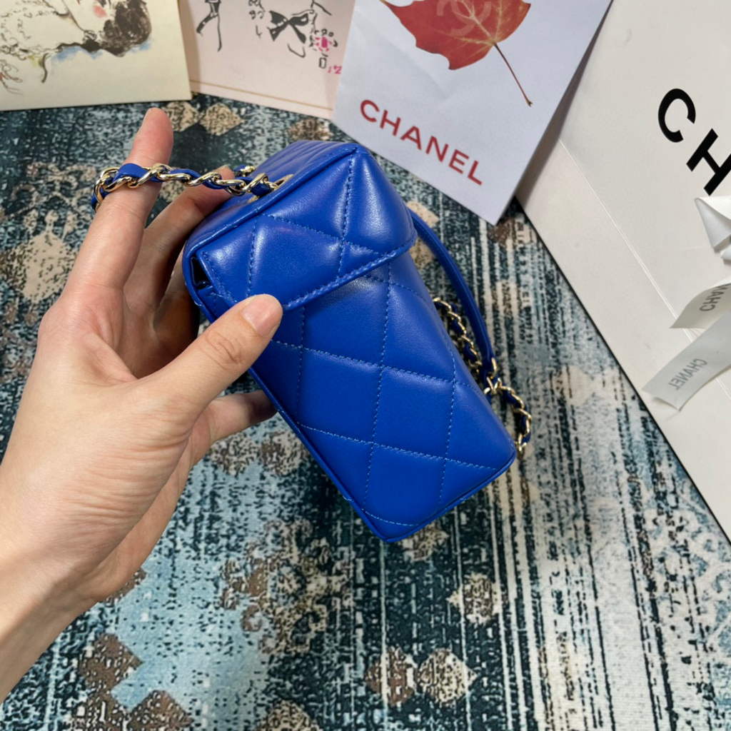 Chanel AS2877 Small Box Bag Lambskin Gold Metal Blue