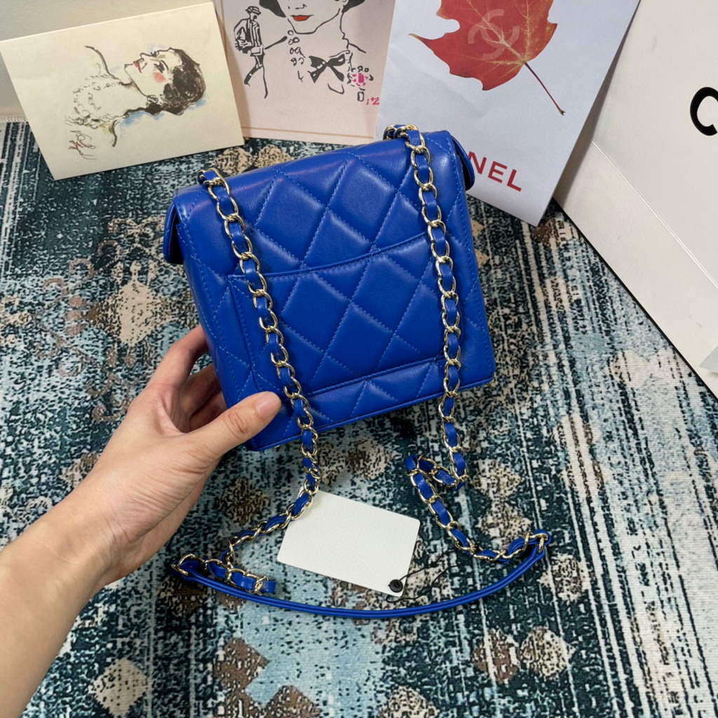 Chanel AS2877 Small Box Bag Lambskin Gold Metal Blue