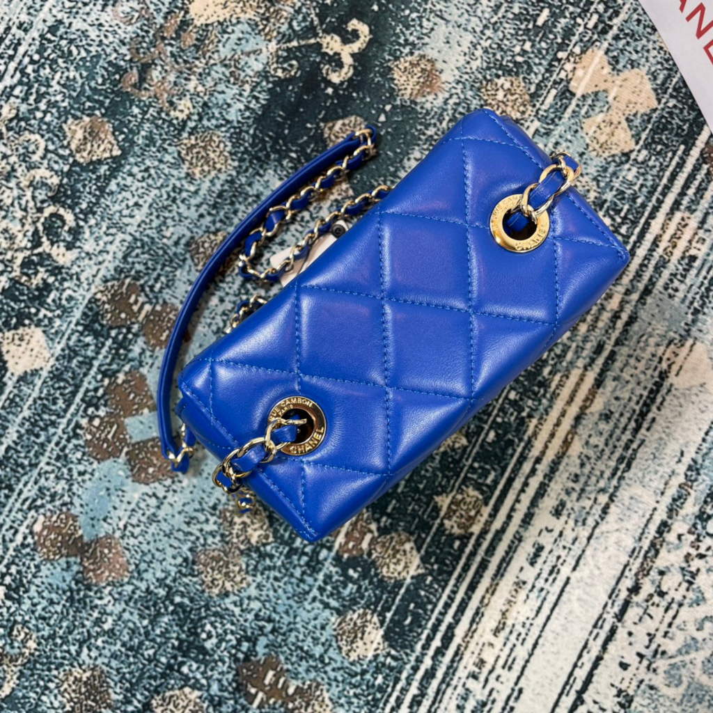 Chanel AS2877 Small Box Bag Lambskin Gold Metal Blue