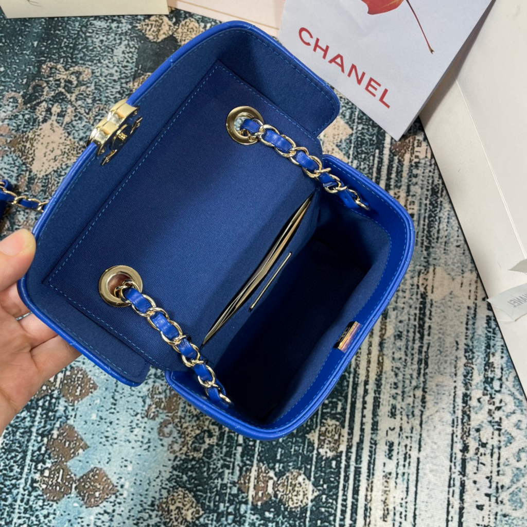 Chanel AS2877 Small Box Bag Lambskin Gold Metal Blue