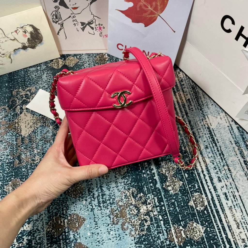 Chanel AS2877 Small Box Bag Lambskin Gold Metal Plum