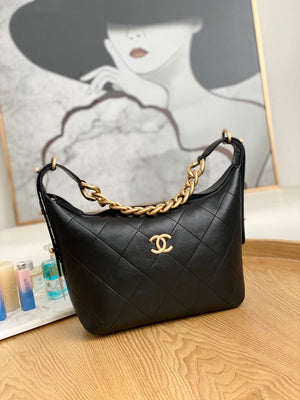 Chanel AS2910 Hobo Handbag Calfskin Black Gold - Default Title - View 1