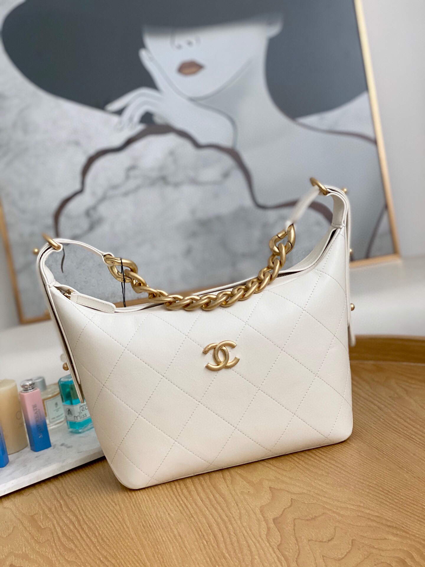 Chanel AS2910 Hobo Handbag Calfskin White Gold - Default Title - View 1
