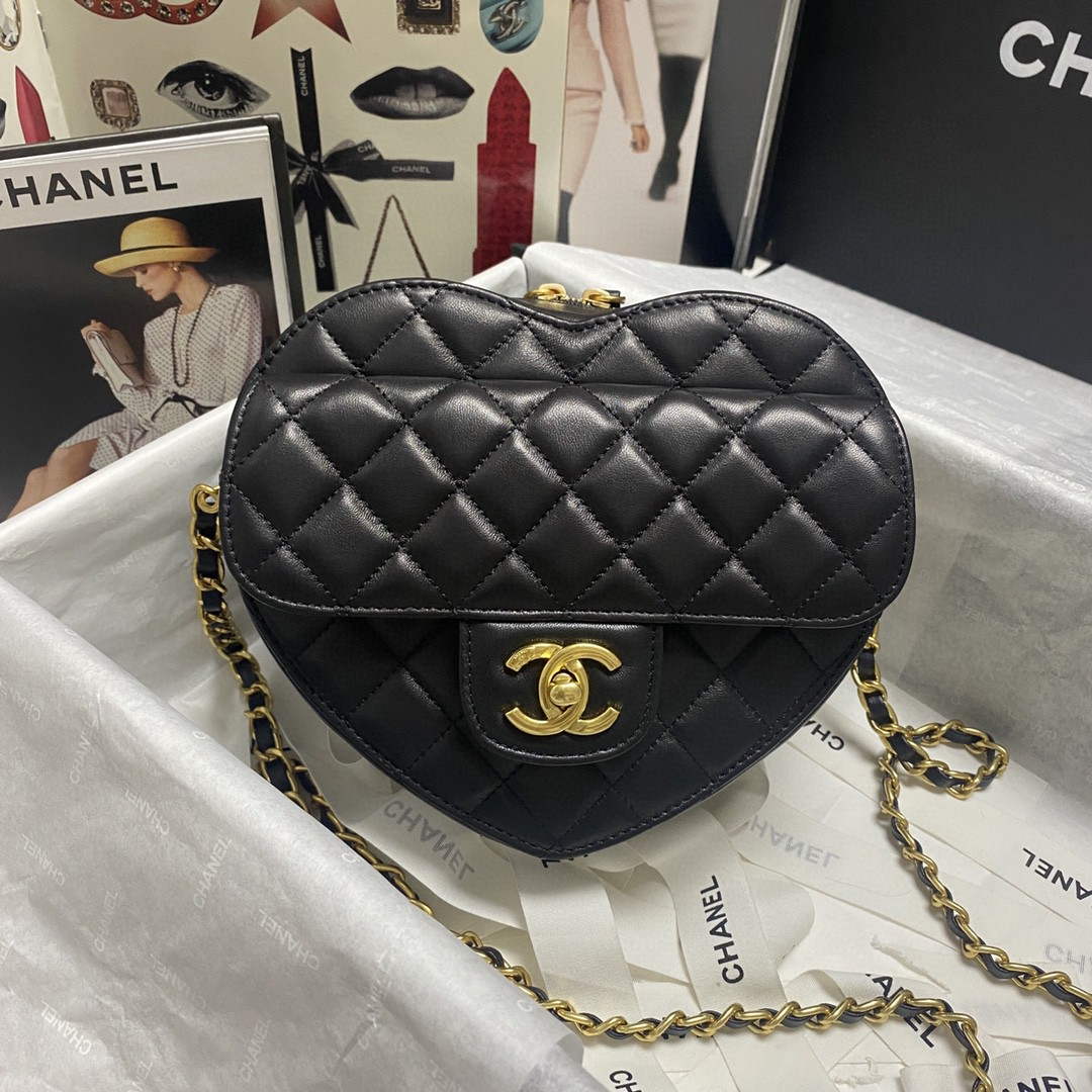 Chanel AS2928 Flap Large Heart Bag Lambskin Black
