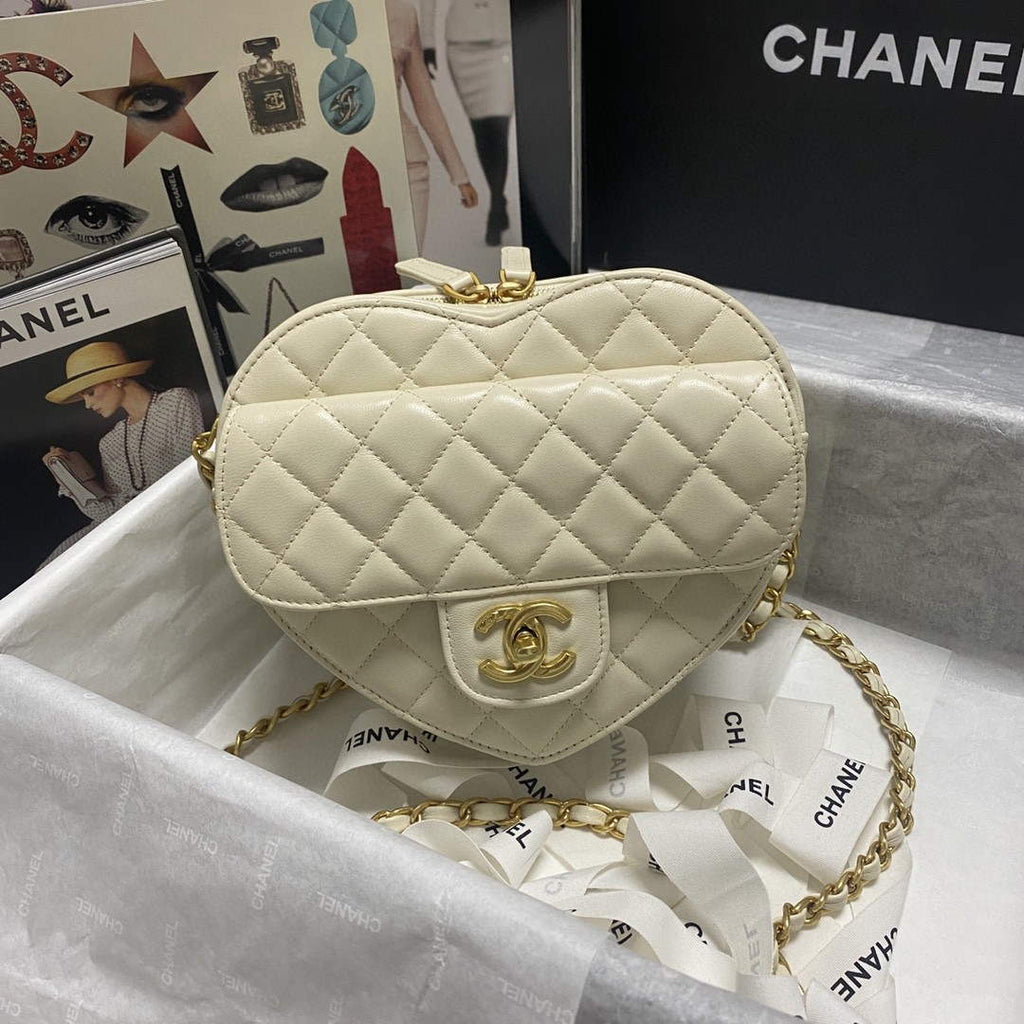Chanel AS2928 Flap Large Heart Bag Lambskin White
