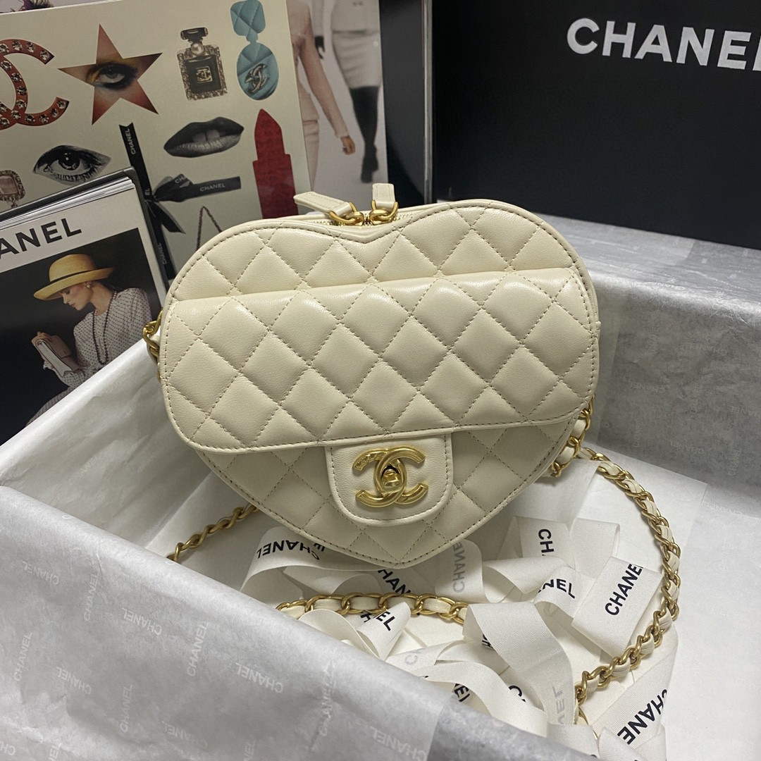 Chanel AS2928 Flap Large Heart Bag Lambskin White