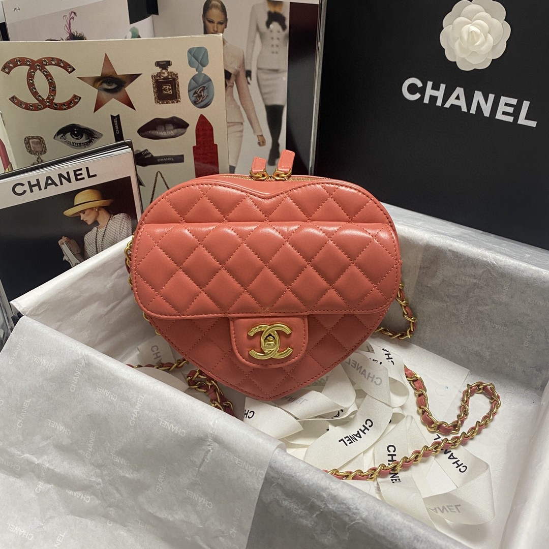 Chanel AS2928 Flap Large Heart Bag Lambskin Pink