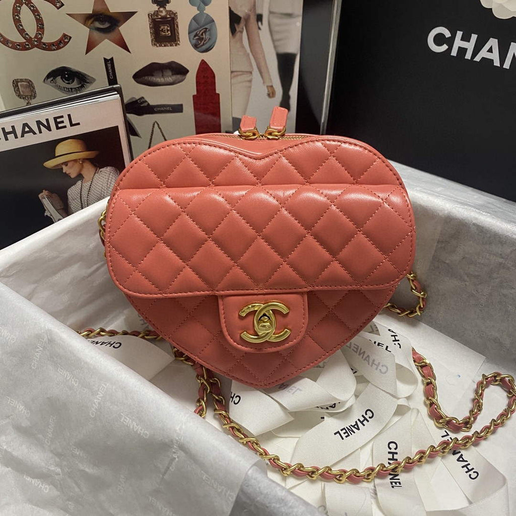 Chanel AS2928 Flap Large Heart Bag Lambskin Pink