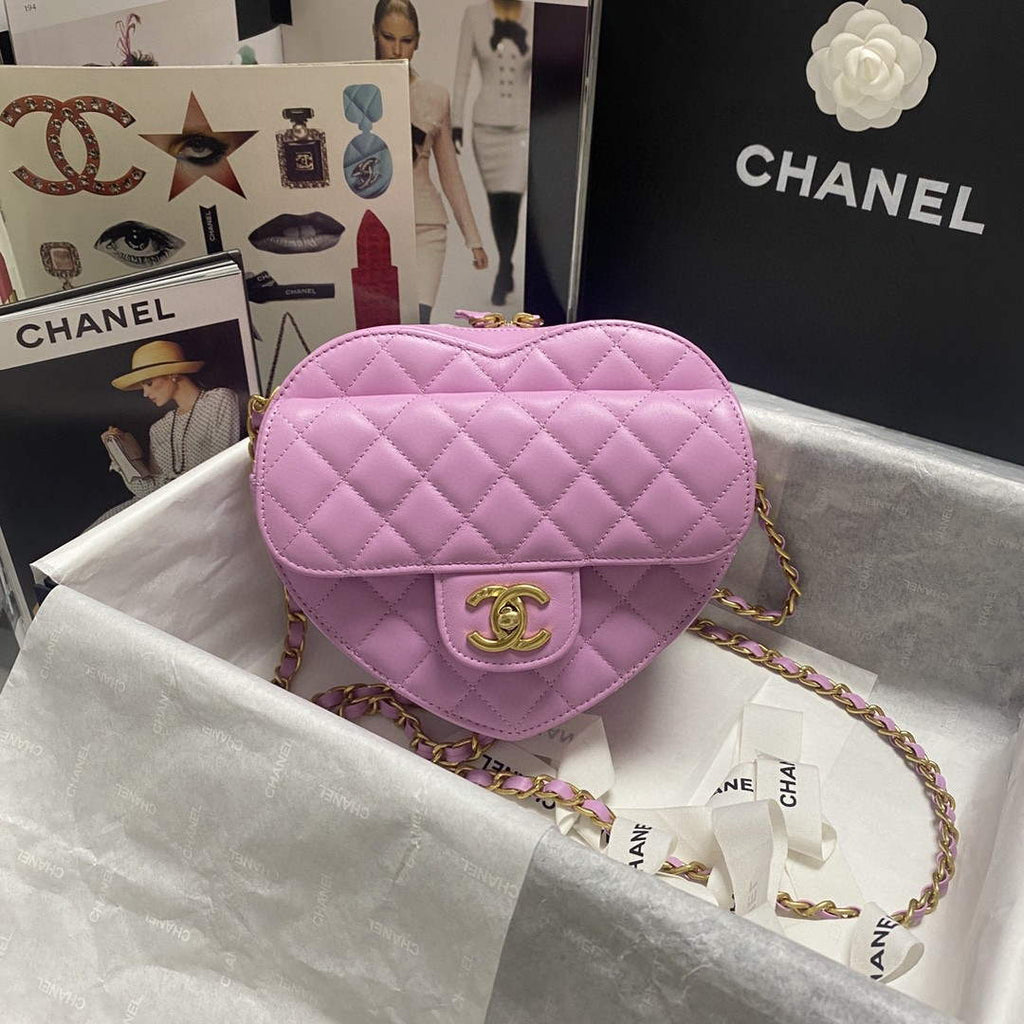 Chanel AS2928 Flap Large Heart Bag Lambskin Purple