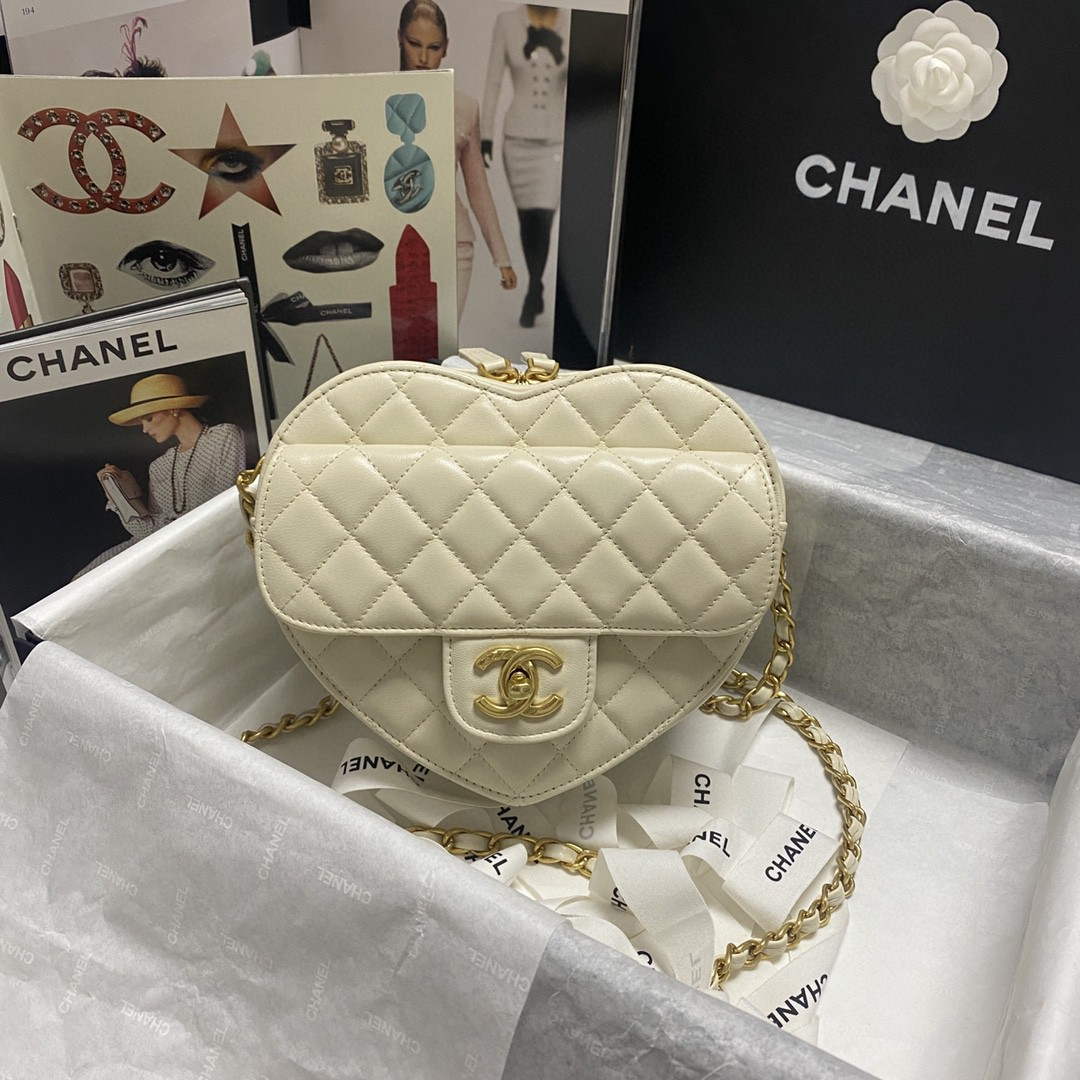 Chanel AS2928 Flap Large Heart Bag Lambskin White