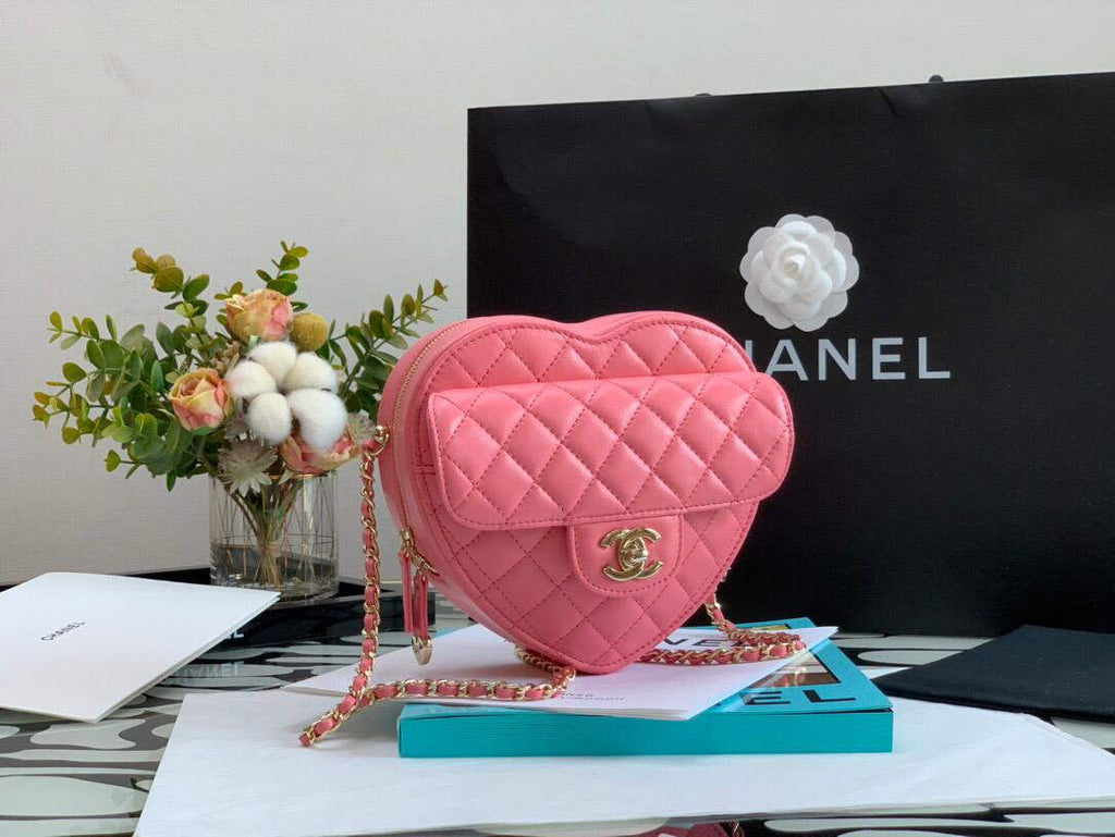 Chanel AS3191 Large Heart Bag Lambskin Rose Red