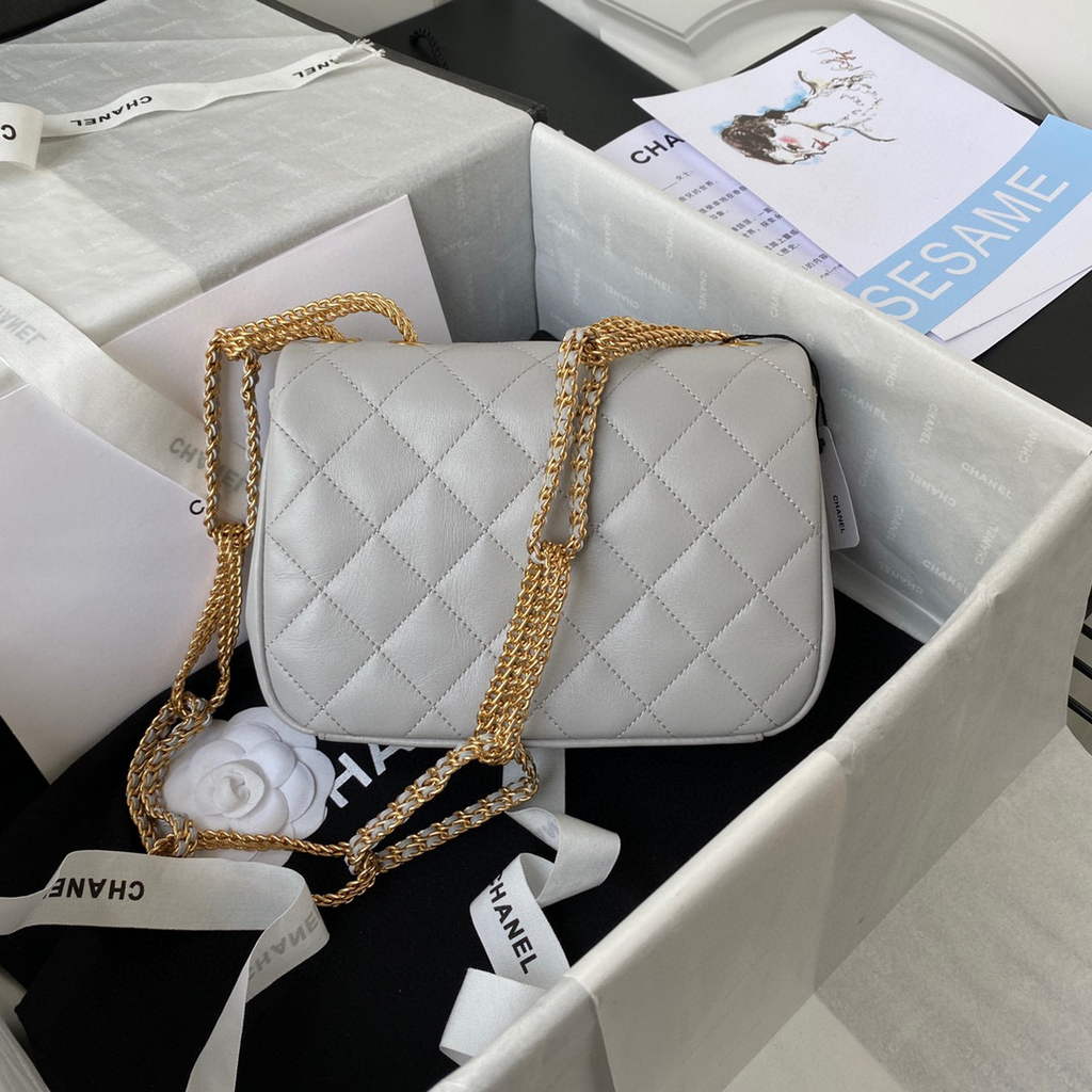 Chanel AS2975 Small Flap Bag Lambskin Gray