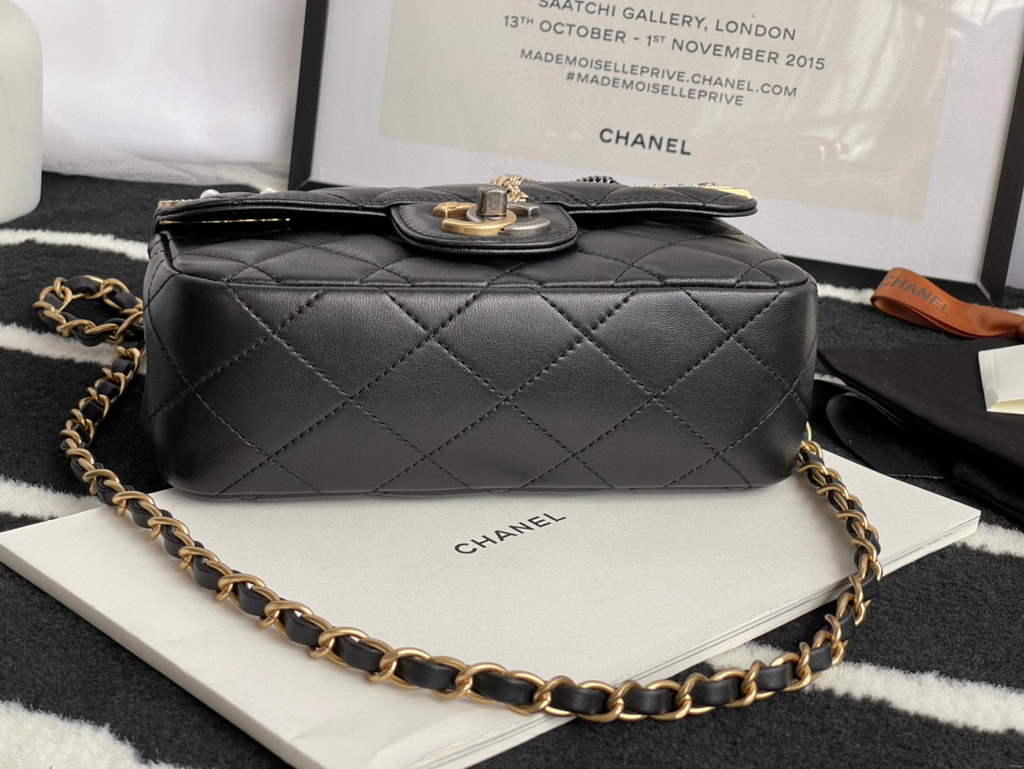 Chanel AS2979 Small Flap Bag Lambskin Glass Pearls Black