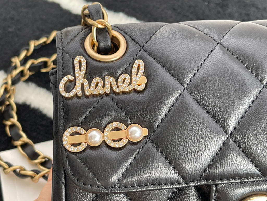 Chanel AS2979 Small Flap Bag Lambskin Glass Pearls Black