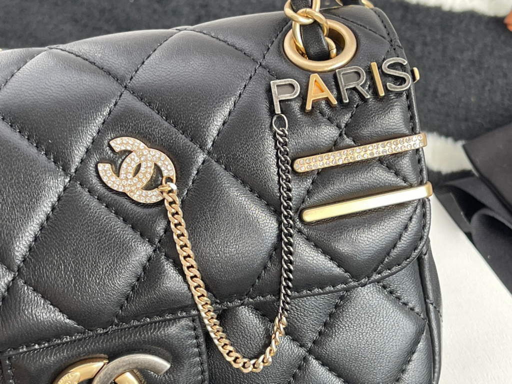 Chanel AS2979 Small Flap Bag Lambskin Glass Pearls Black