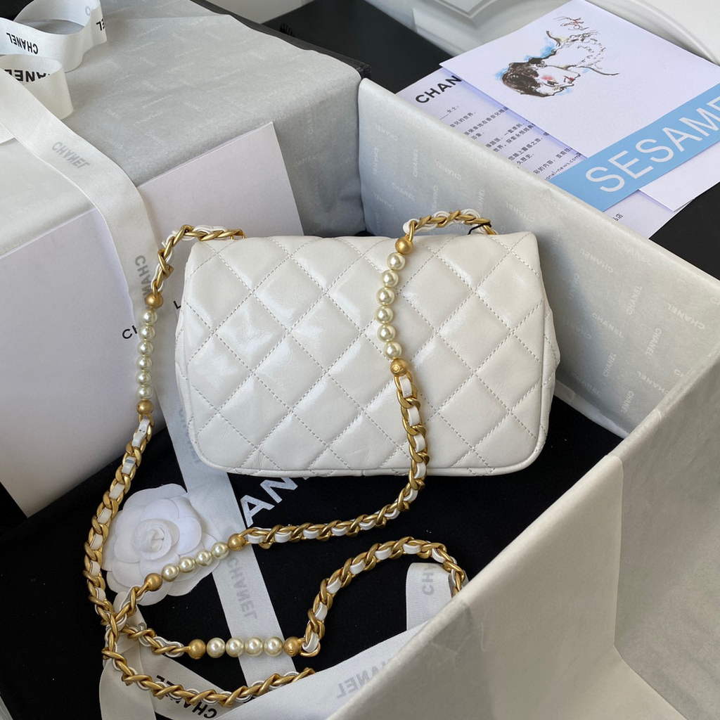 Chanel AS3000 Mini Flap Bag Calfskin White