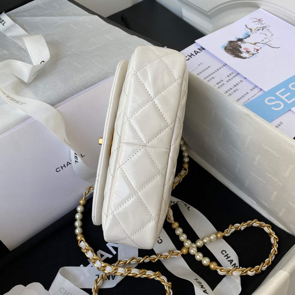 Chanel AS3000 Mini Flap Bag Calfskin White