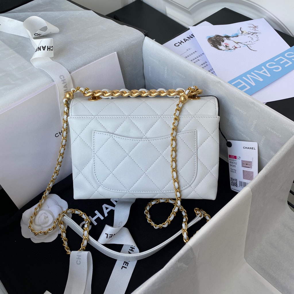 Chanel AS3011 Small Flap Bag Lambskin White