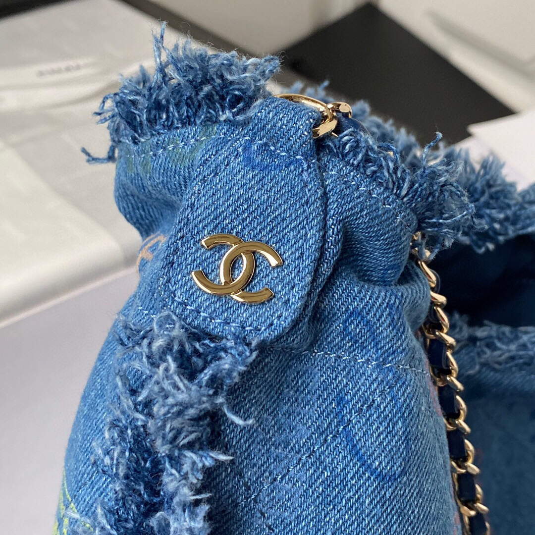 Chanel AS3027 Bucket Bag Printed Denim Gold Blue - Default Title - View 4
