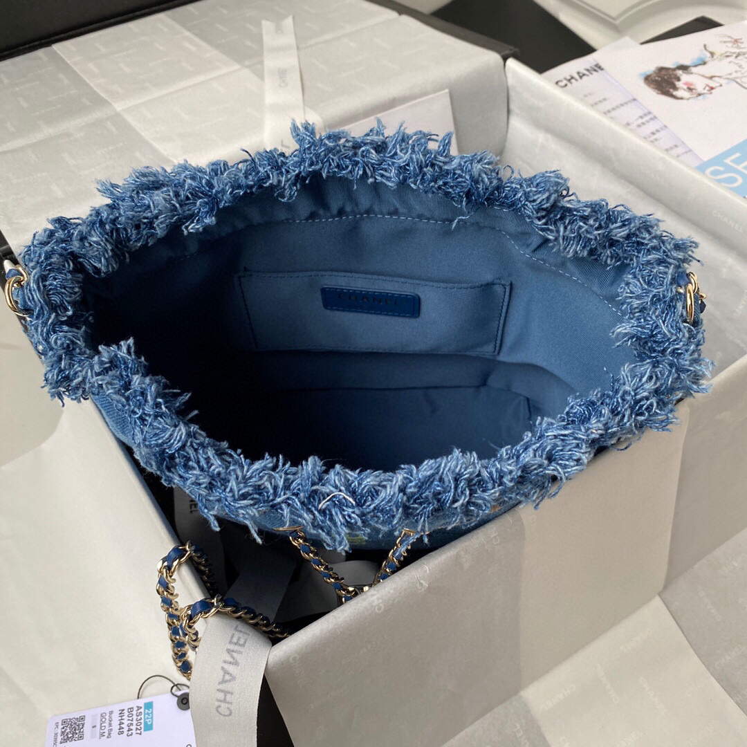 Chanel AS3027 Bucket Bag Printed Denim Gold Blue - Default Title - View 7
