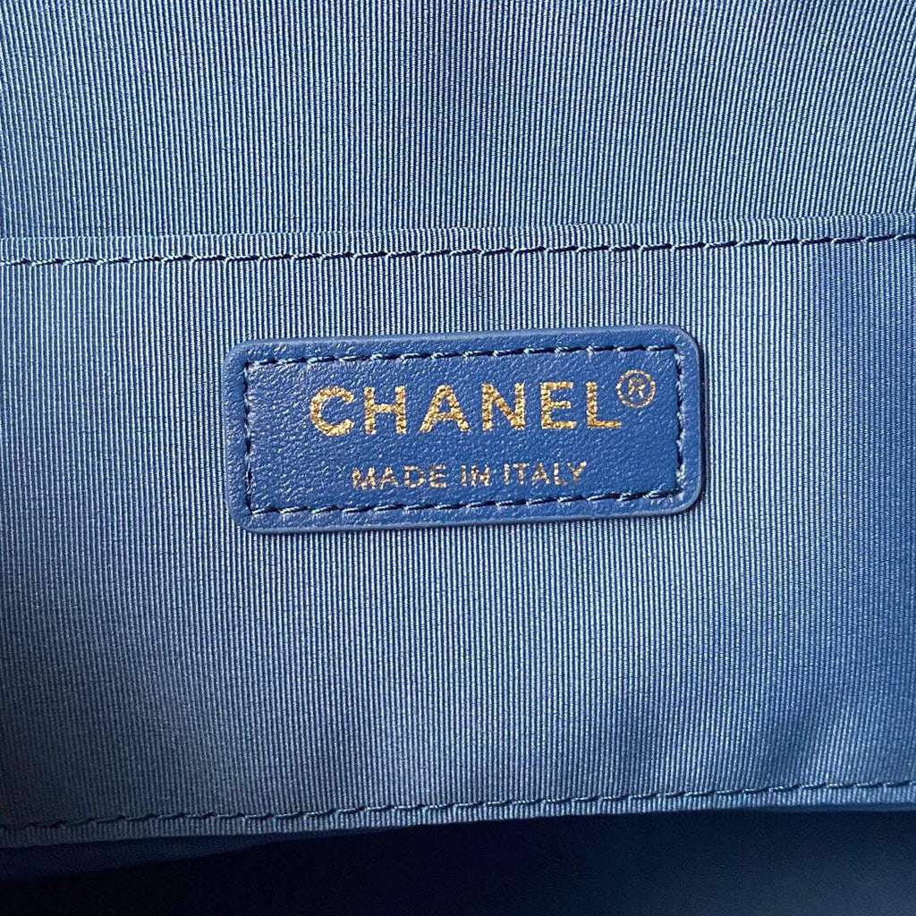 Chanel AS3027 Bucket Bag Printed Denim Gold Blue