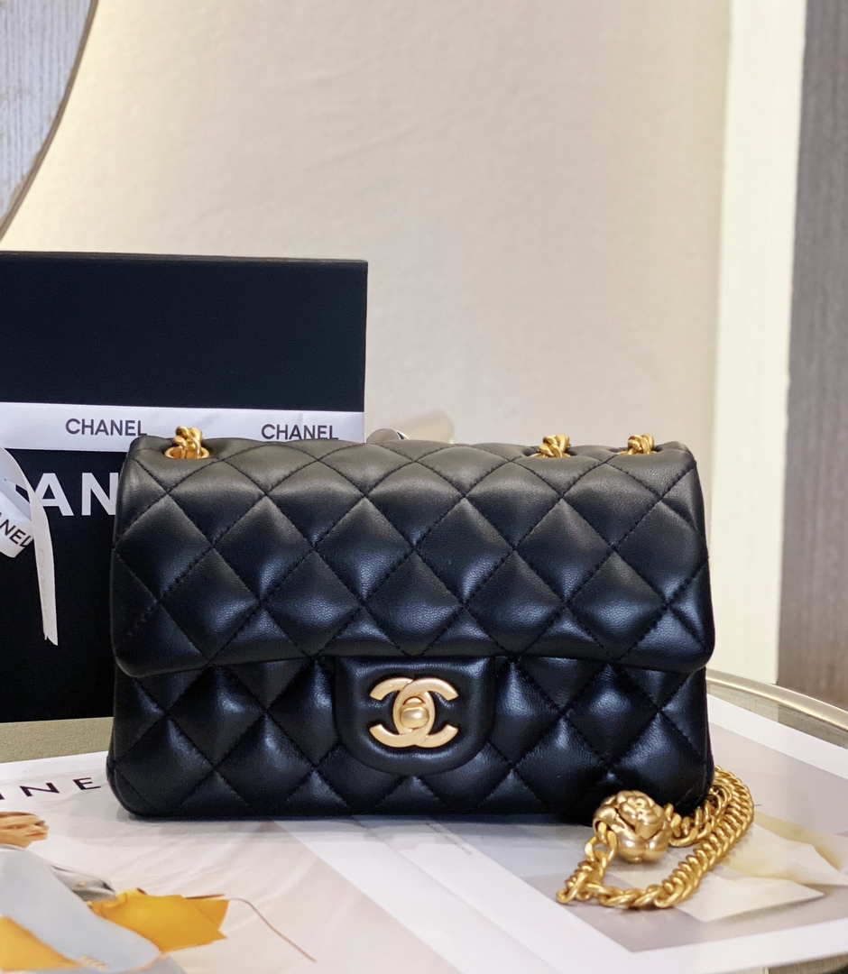 Chanel AS3041 Flap Classic Bag CF Camellia Lambskin Black Gold - Default Title - View 1